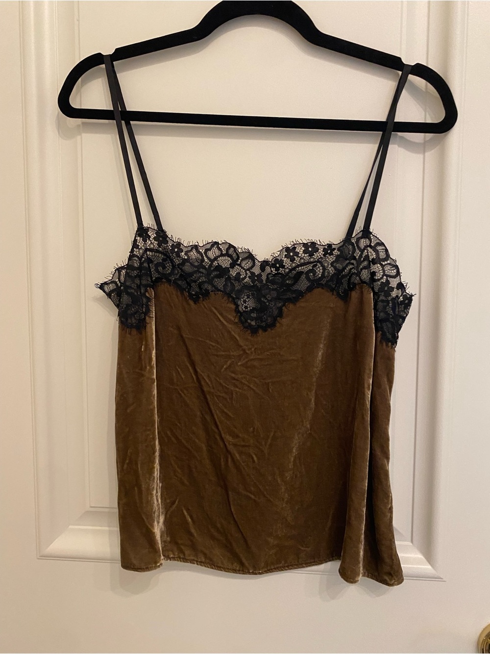 Reformation Velvet Camisole with Black Lace Trim